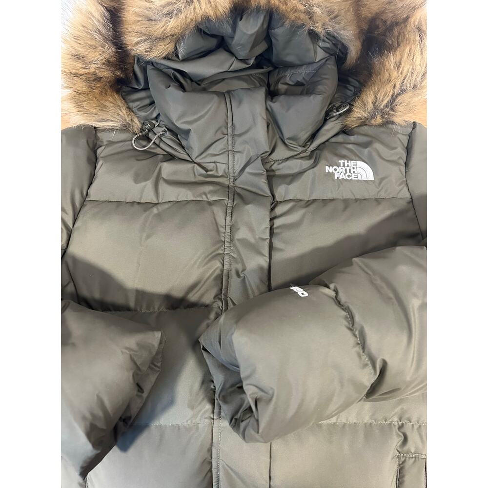 THE NORTH FACE XL Gotham Women's Khaki 550 Down Puffer Hooded Quilted Faux Fur - Picture 14 of 16